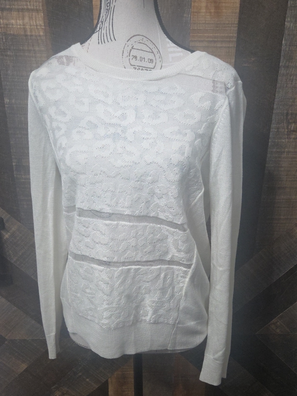 Dkny White Textured Knit Long-Sleeve Sweater